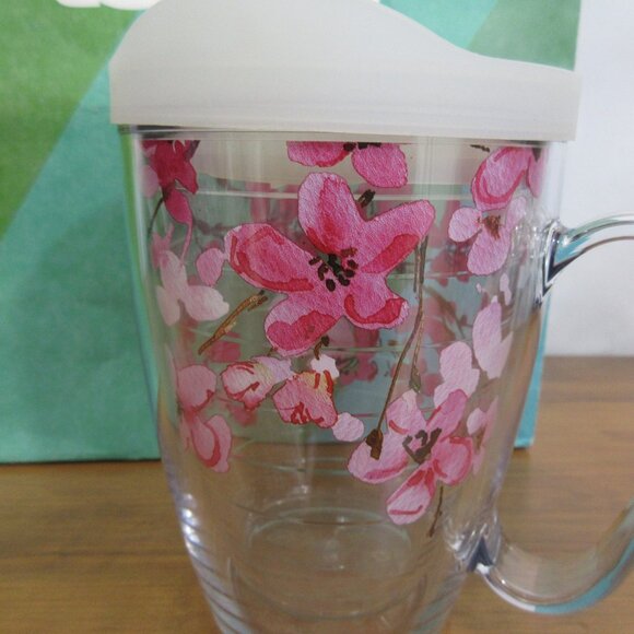 Tervis Japanese Pink Cherry Blossom Coffee Mug with White Lid, 16 oz, Clear NEW - Picture 4 of 7